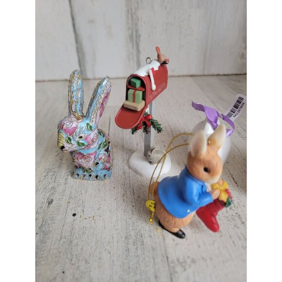 Mosaic easter‎ bunny rabbit ornament Xmas set mistletoe - Picture 2 of 5